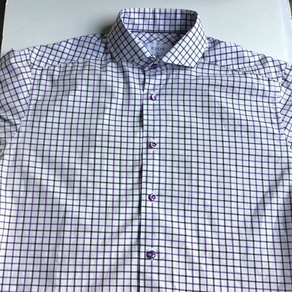 ETON slim, purple & blue checks spread collar cotton shirt Sz 15 3/4 ~40 - Picture 5 of 9